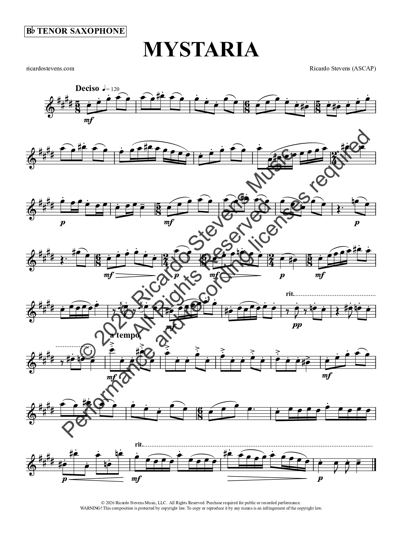 Mystaria (Bb Tenor Saxophone)