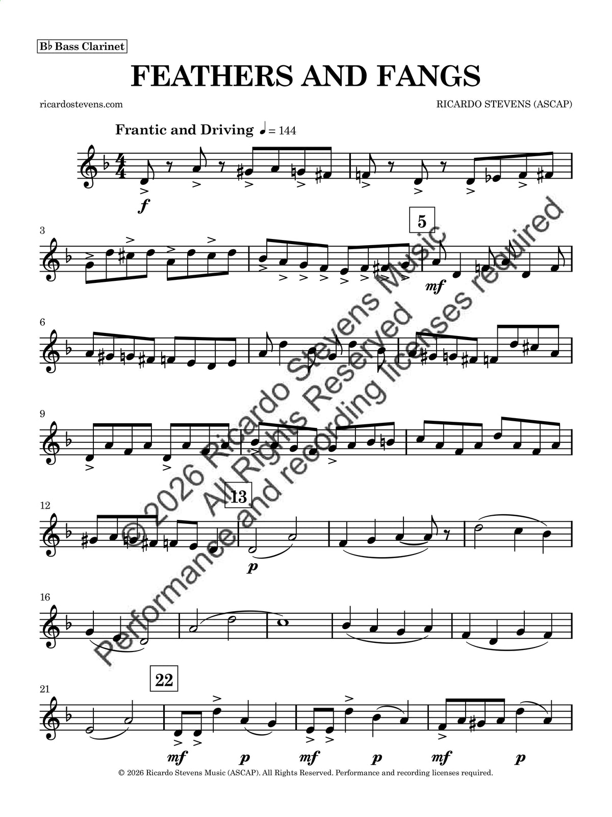 Feathers and Fangs (Bb Bass Clarinet)