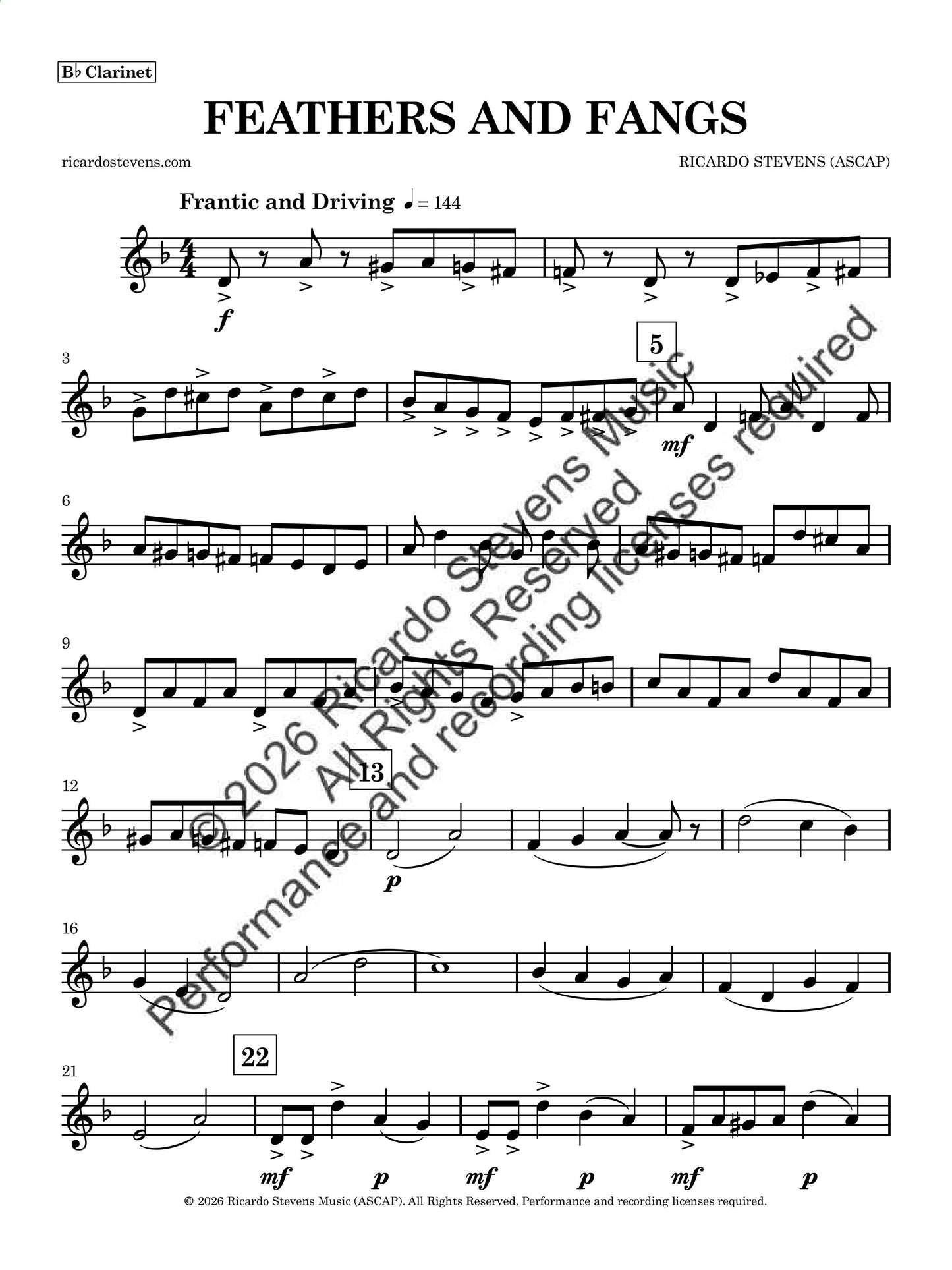 Feathers and Fangs (Bb Clarinet)