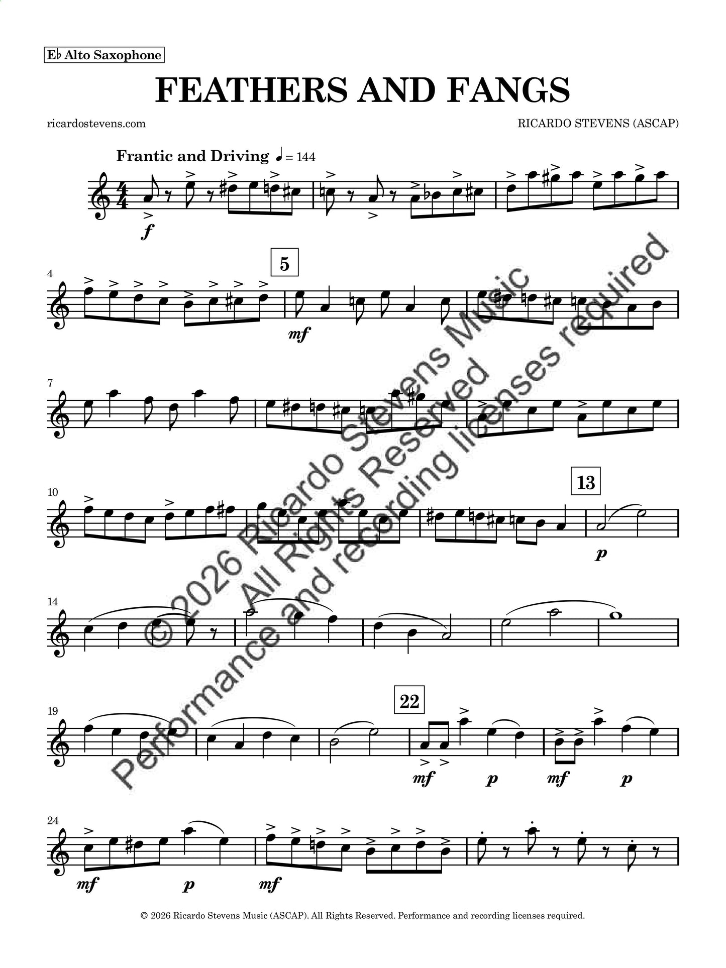 Feathers and Fangs (Eb Alto Saxophone)